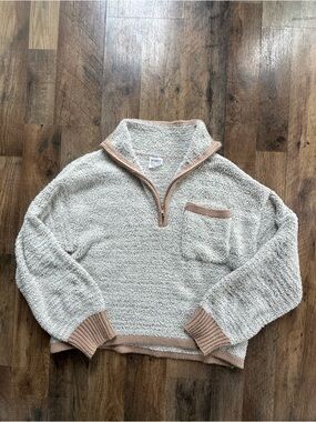 Freshman Cream Sherpa Zip Pullover with Tan Accents